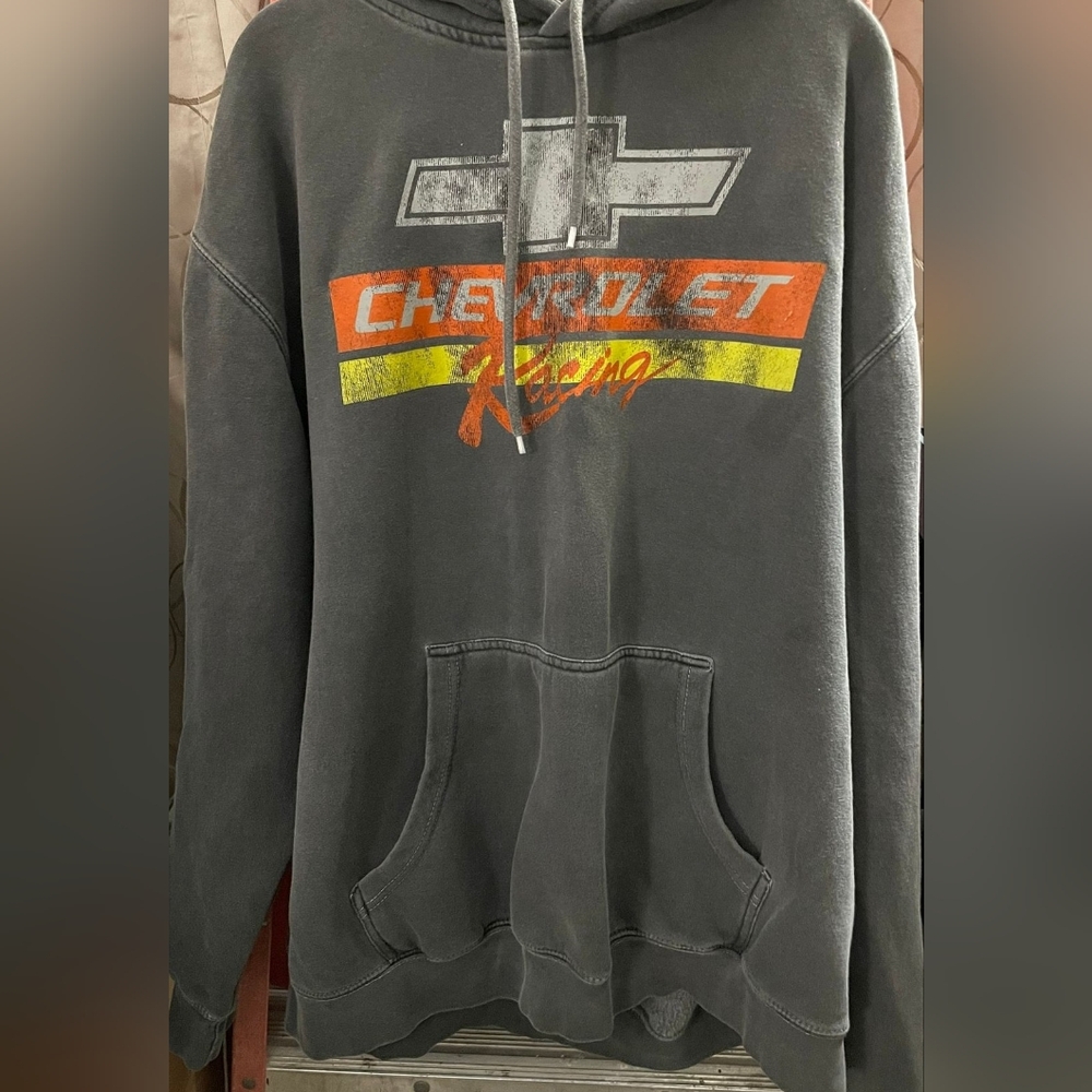 Charcoal Gray Hoodie with Dynamic Graphic Design